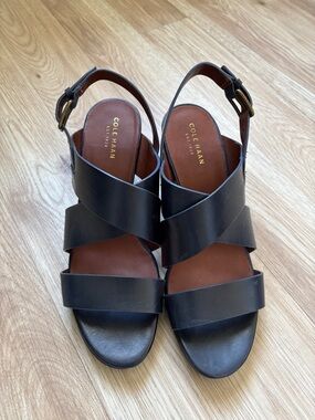 Cole Haan Black Leather Crisscross Slingback Sandals